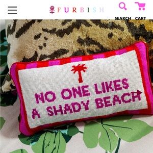 Furbish Studio “no one likes a shady beach” needlepoint throw pillow